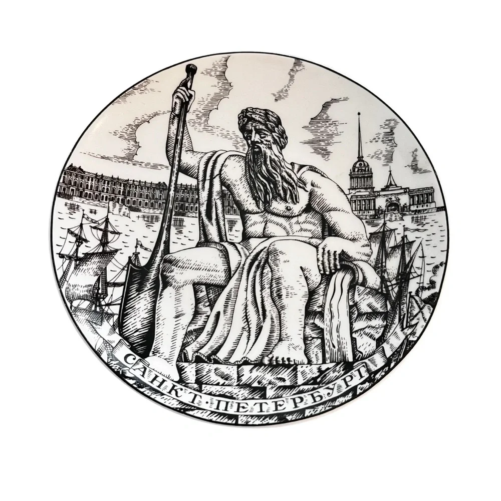 TWO Lomonosov Lunch Dessert Plates Russia Figures St Petersburg 8”